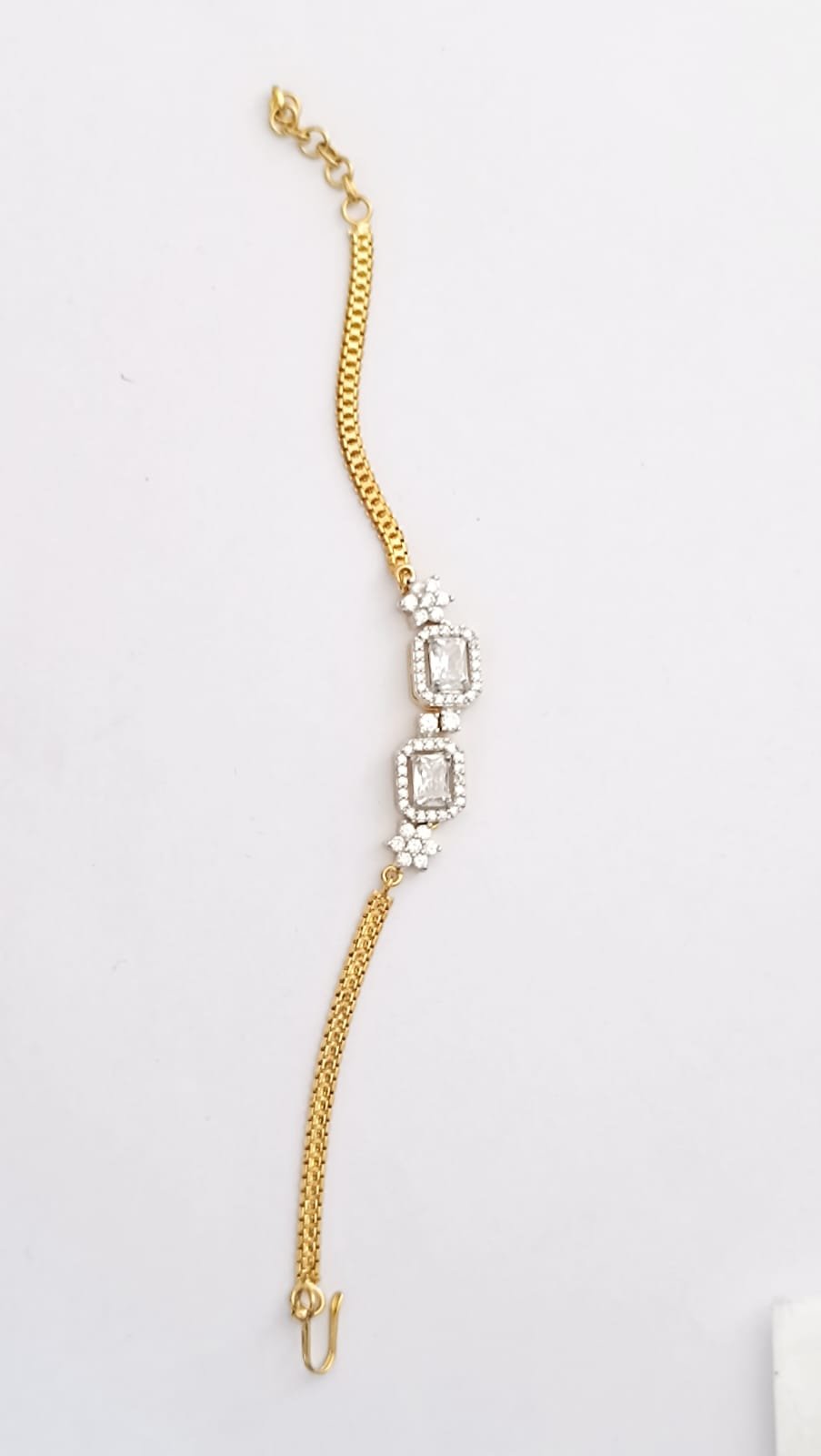 Ladies bracelet with gold polish premium cz stones with chain model