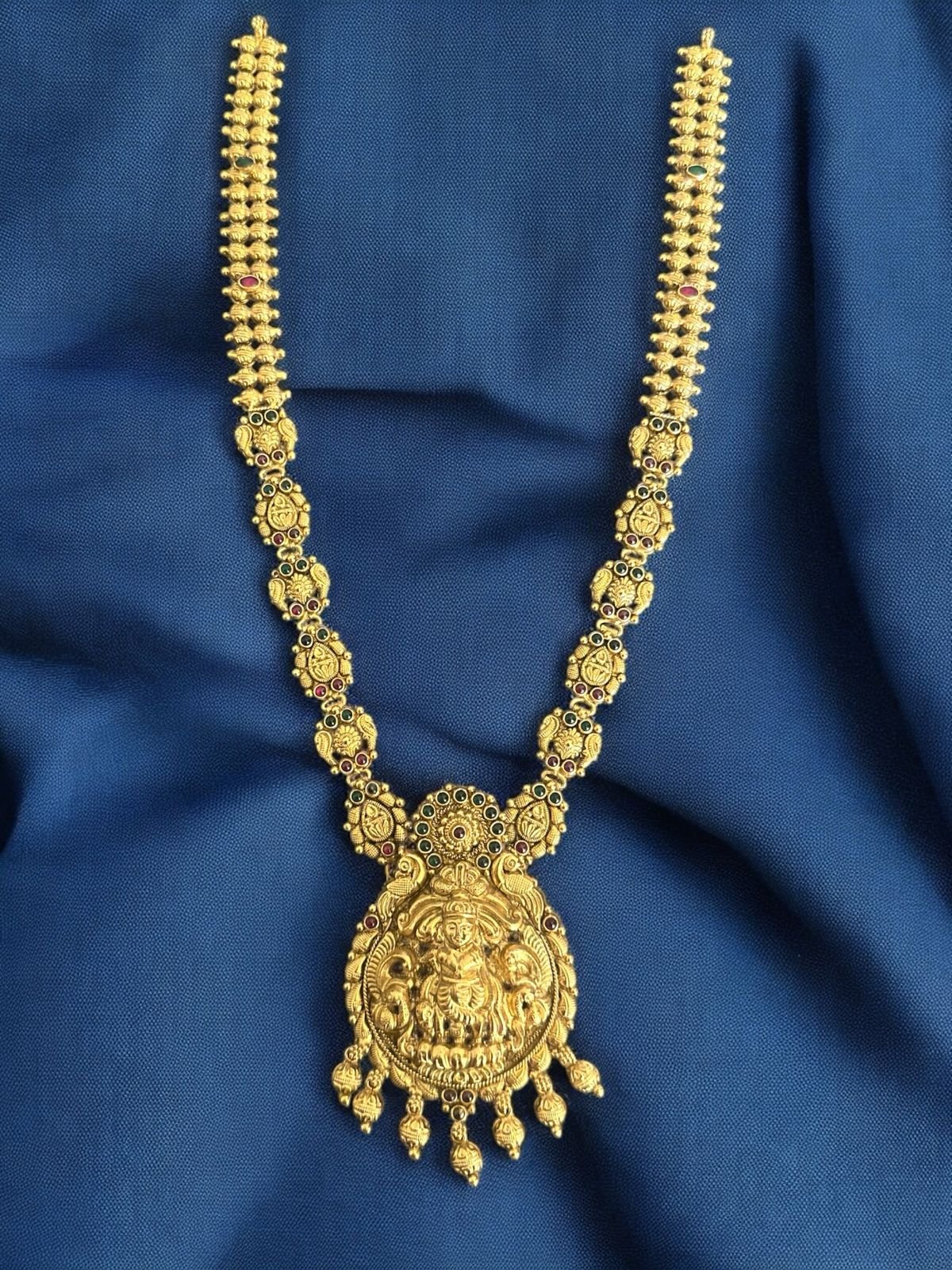 Lakshmi pendent with pota stone combination with ruby and emerald