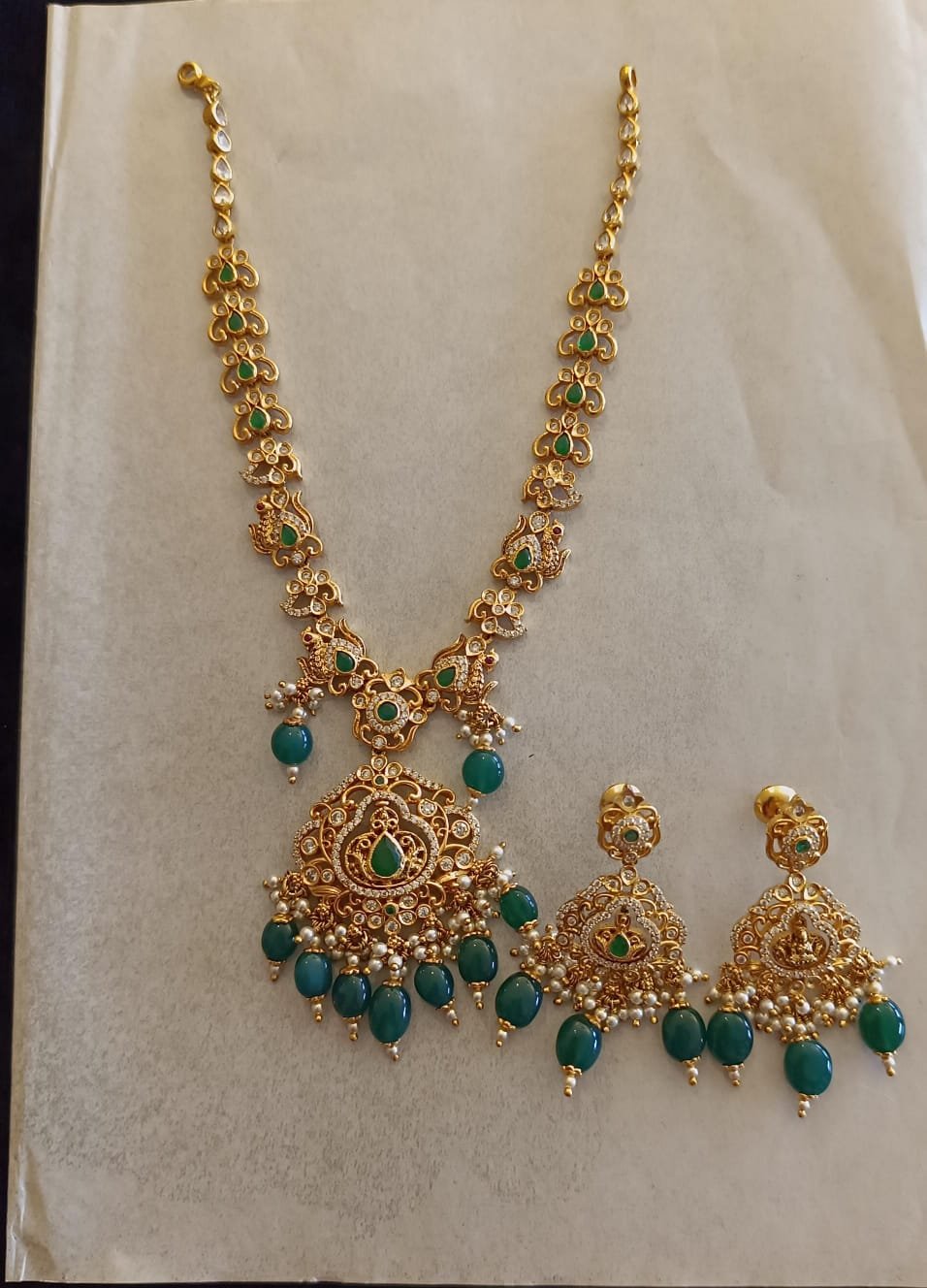 Laxmi CZ & Green Stone Necklace Set