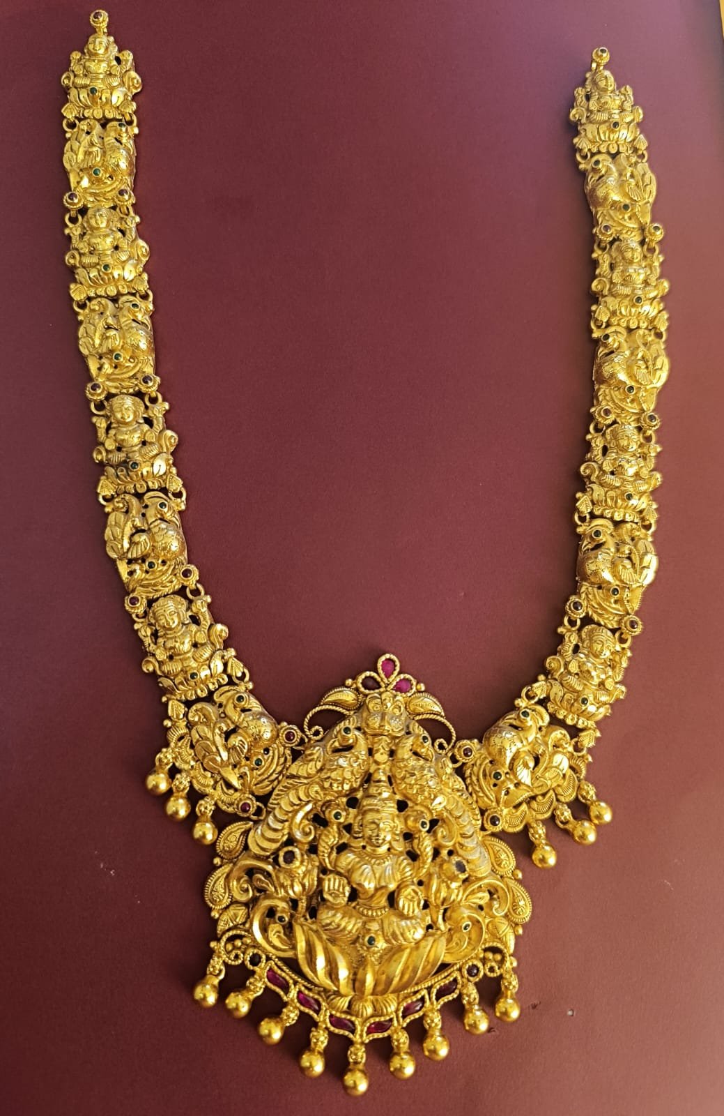 Laxmi deve big pendent with gold polish temple design haram