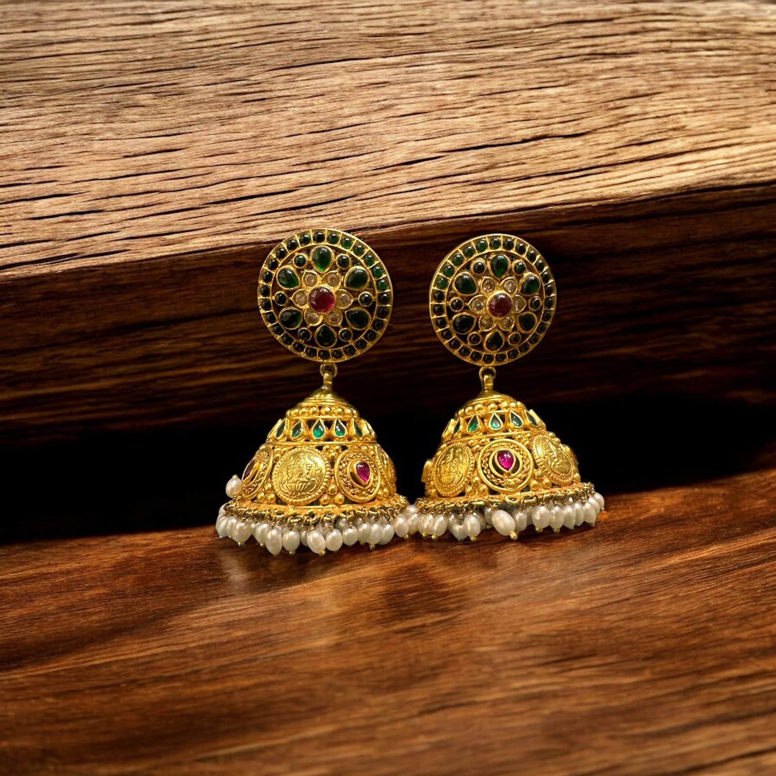 Laxmi Devi Green, White & Pink Stone Big Buttalu