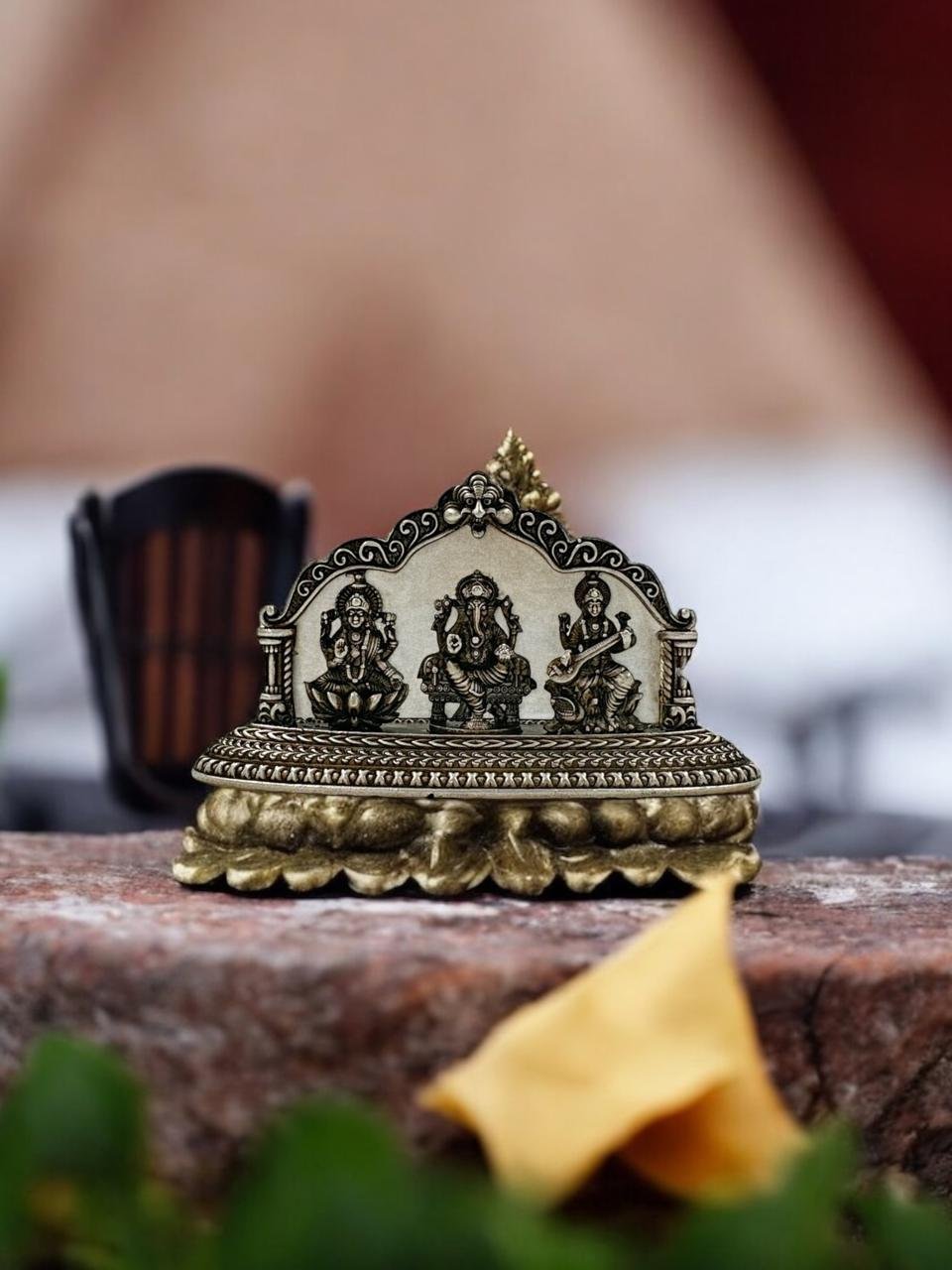 Laxmi, Ganesh & Saraswathi Devi Idol – Antique Polish