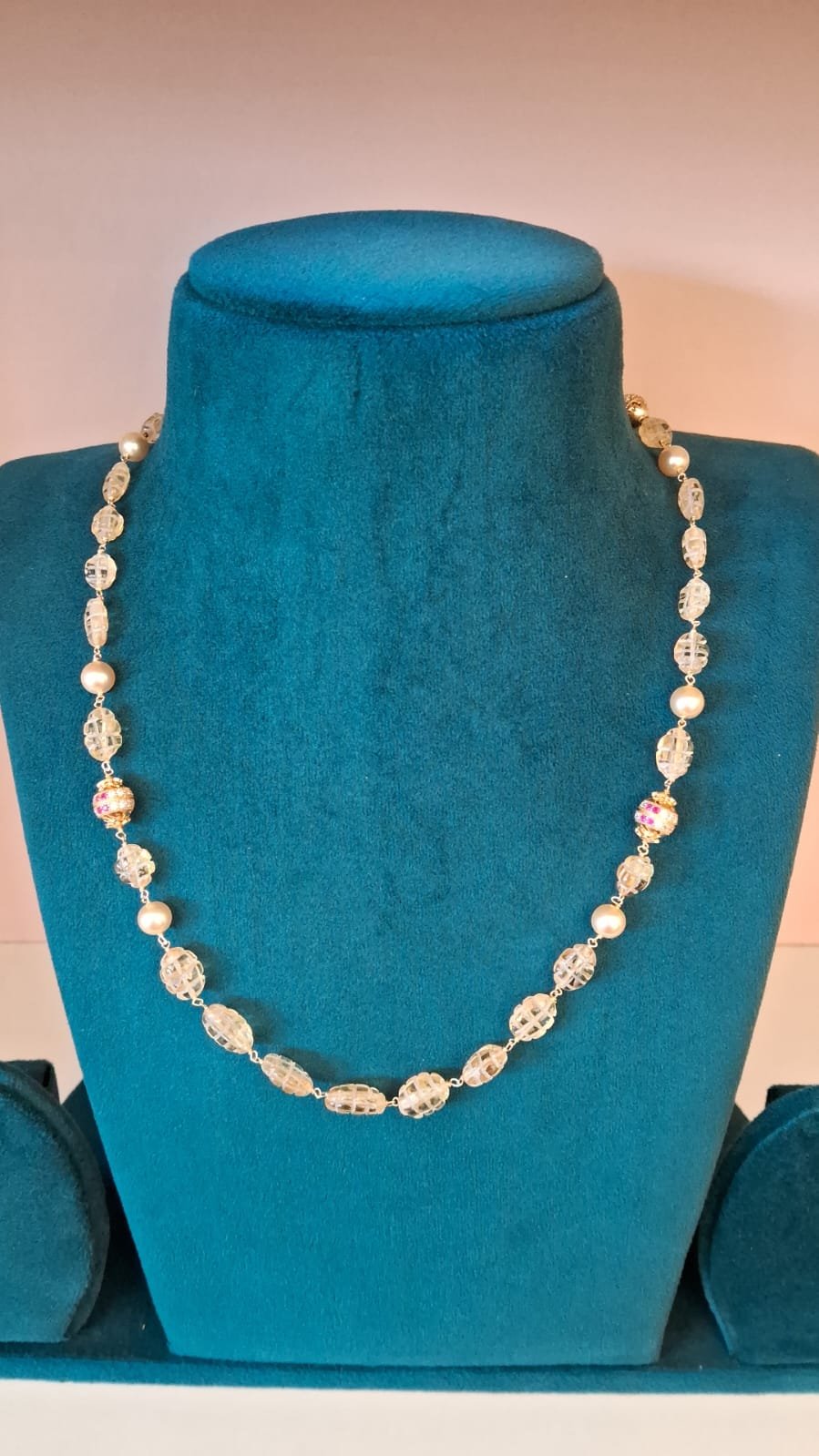 Light Yellow Beads & Swarovski Pearls Gold Polish Beads Chain