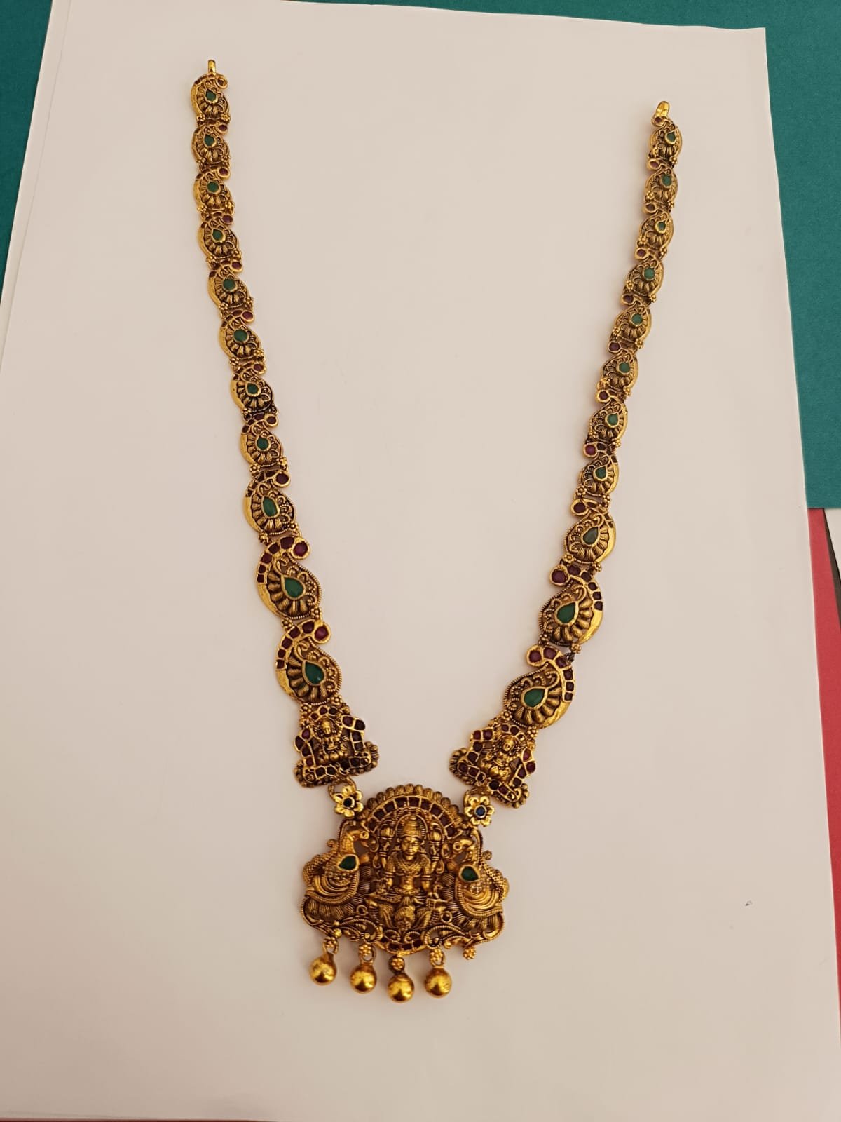 Mango design and ruby and green stones with  laxmi pendent temple design gold polish haram