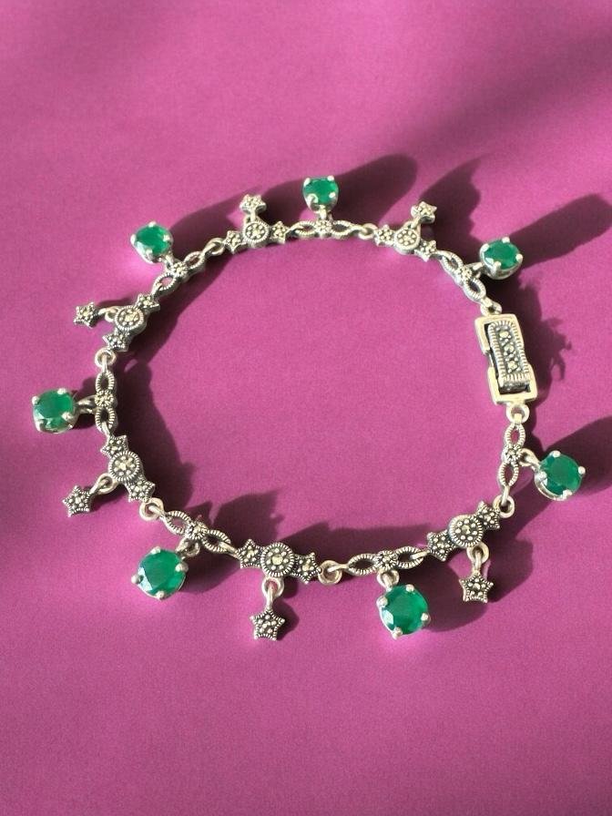 Marker stones  and  green stone with  oxidized  polish bracelet