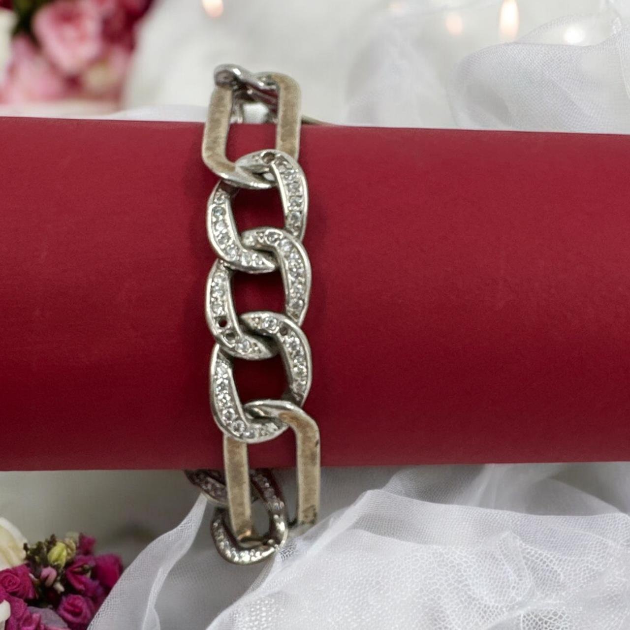 Men's bracelet with silver polish and  premium cz  small size