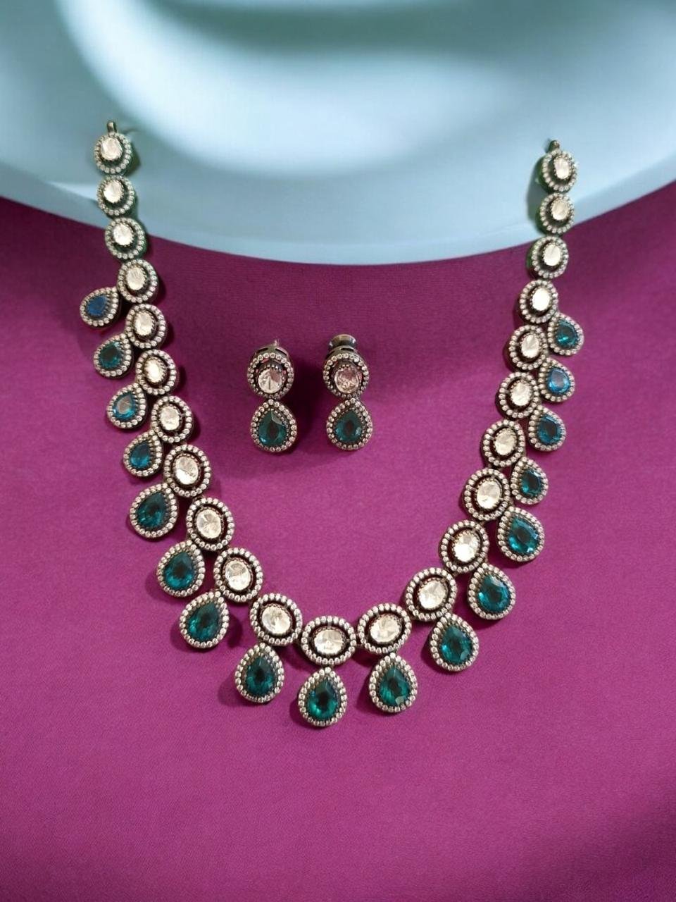 Mozanite & CZ Victoria Polish Necklace Set