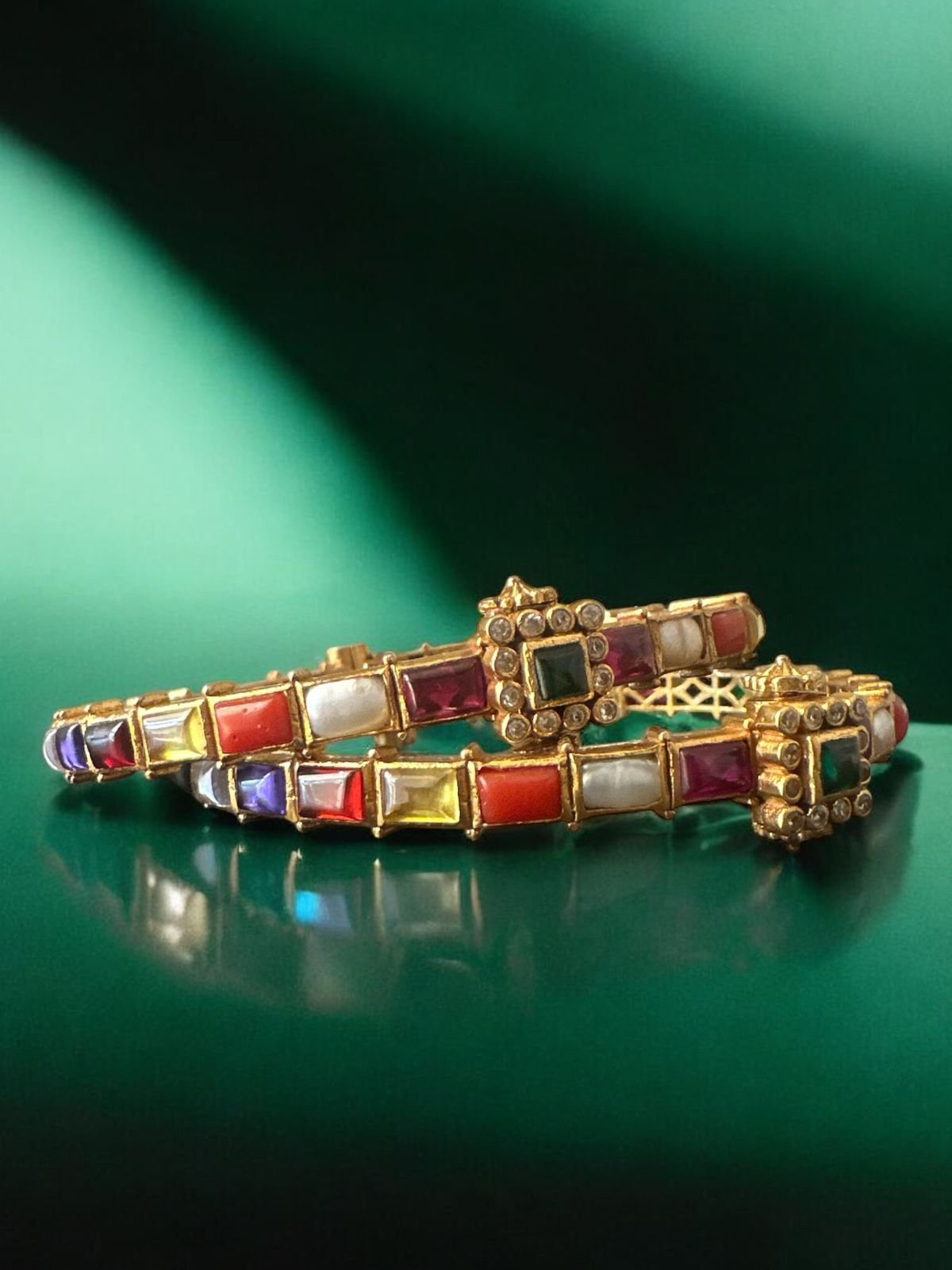 Navarathna stones bangle with gold polish &  screw model