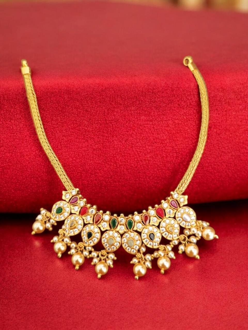 Navaratna CZ Mango Nanu Patti Necklace