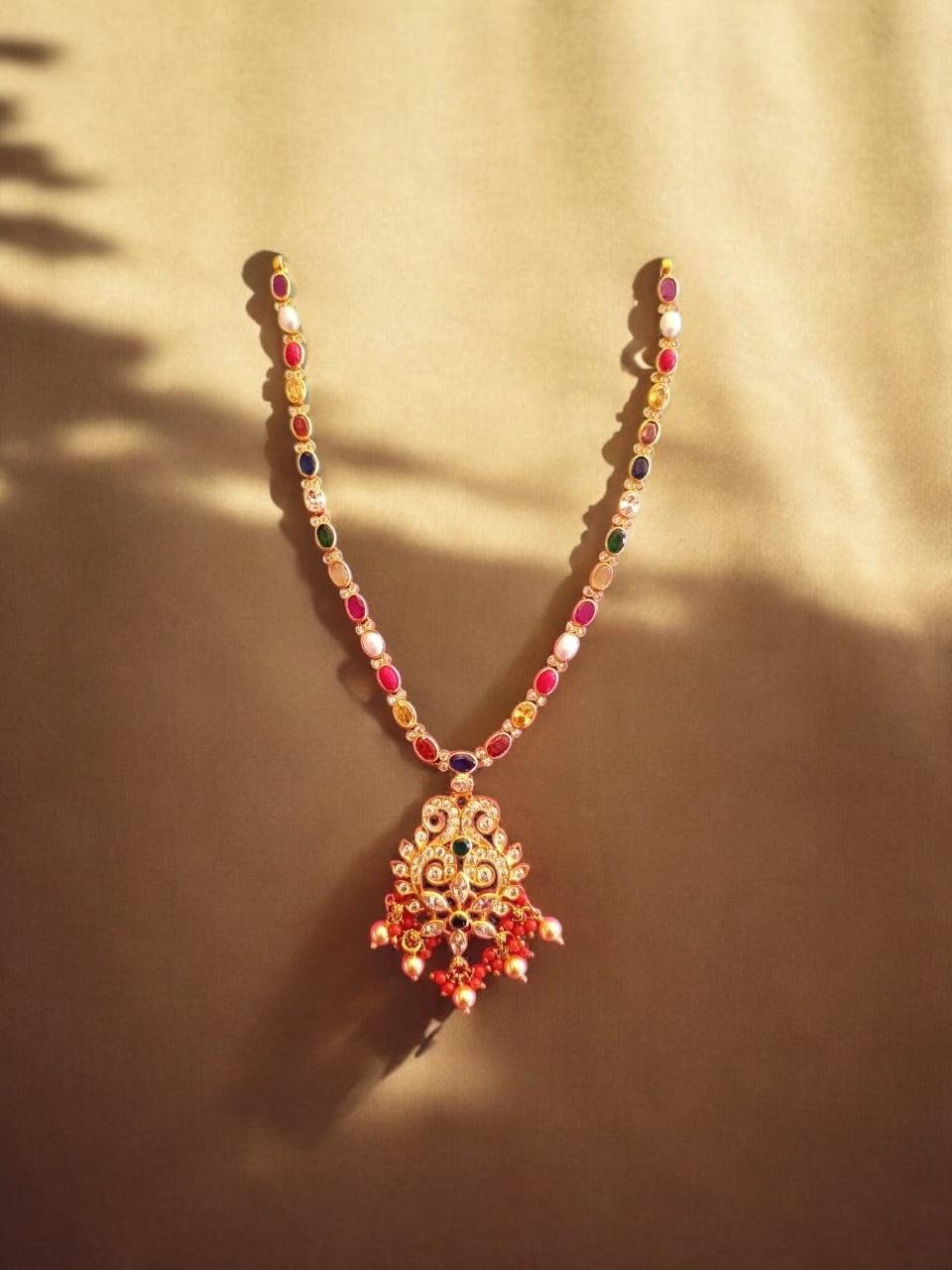 Navaratna Peacock Pendant Necklace