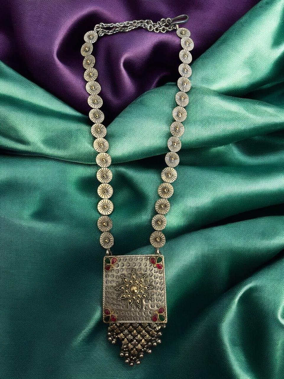 Oxidized Polish Haram with red and green stone