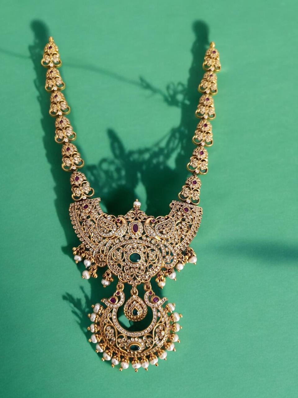 Peacock CZ Red & Green Pendant Necklace