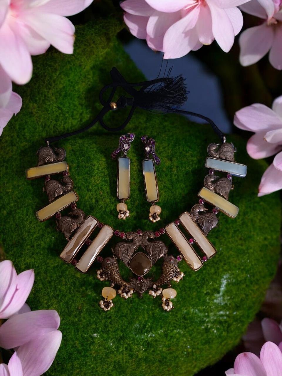 Peacock & Fish Oxidized Necklace Set