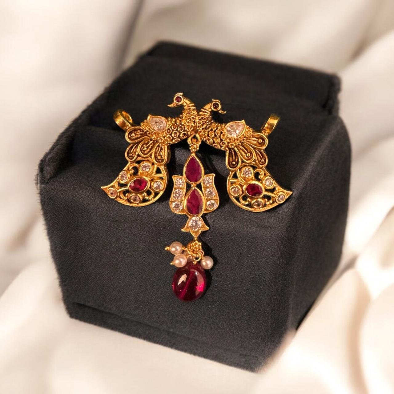 Peacock Model CZ & Ruby Pendant