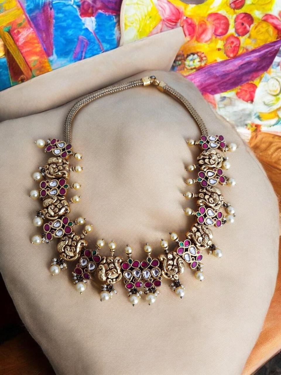 Peacock Pota Stone & Swarovski Necklace