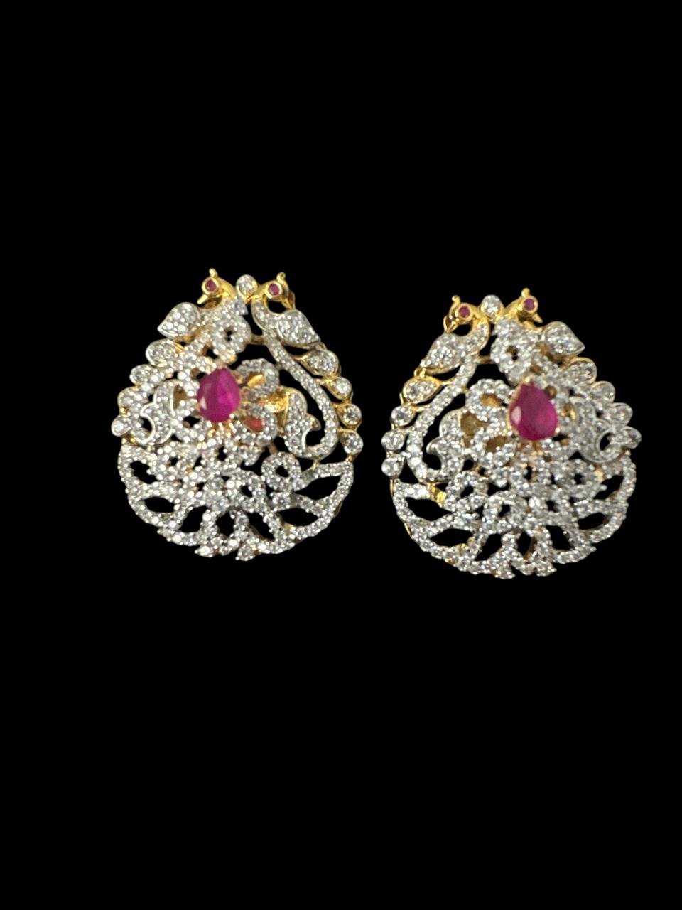 Peacock Ruby CZ Gold-Polish Studs