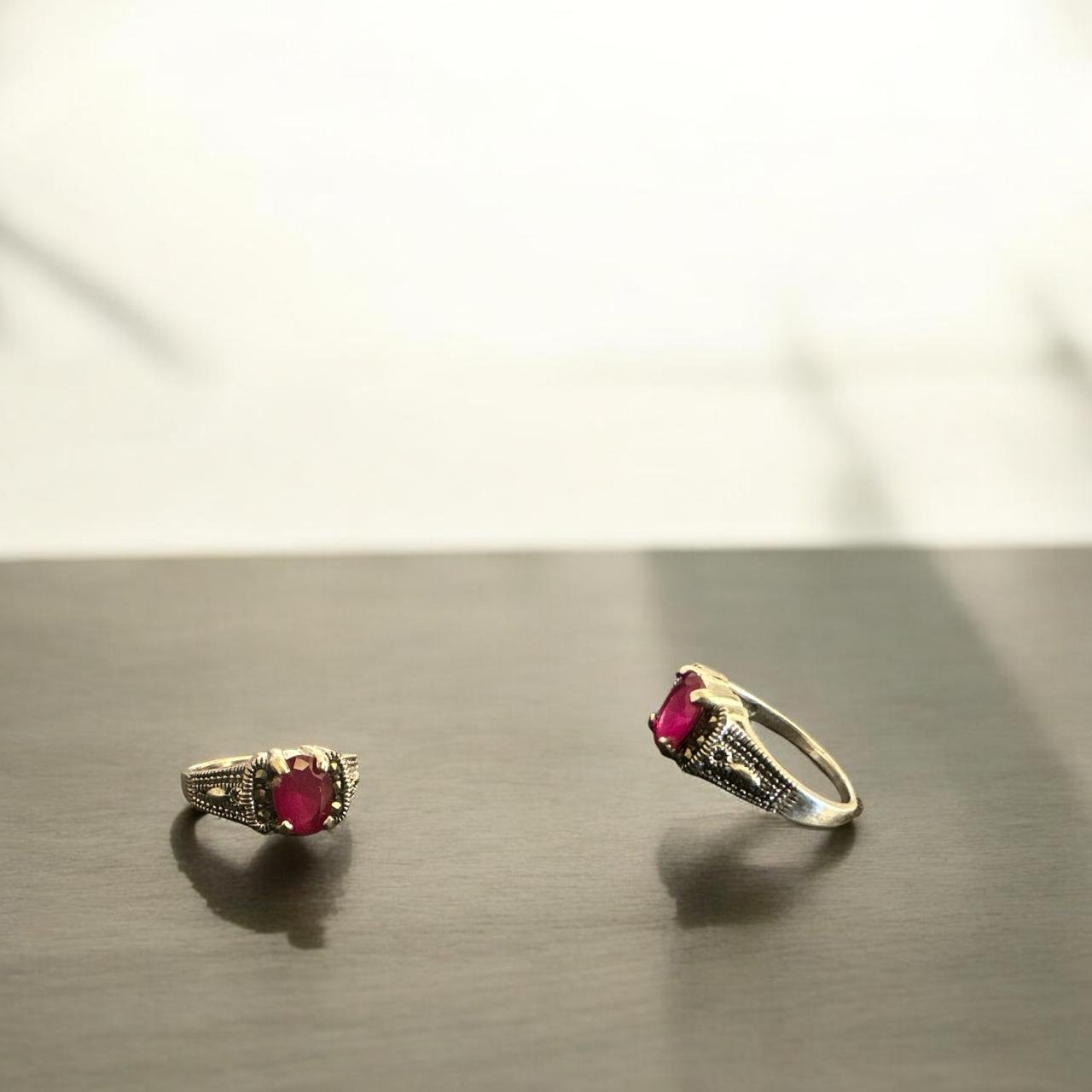 Pink & Marker Stones Silver Polish Ladies Ring