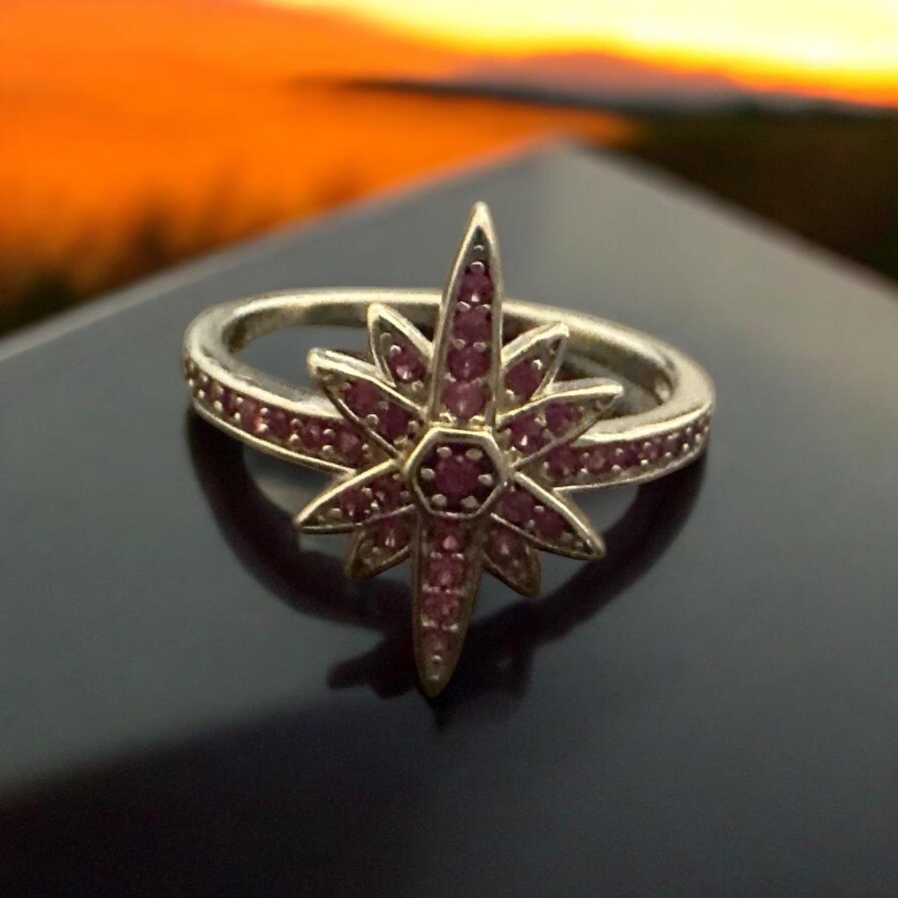 Pink Stones Silver Polish Ladies Ring