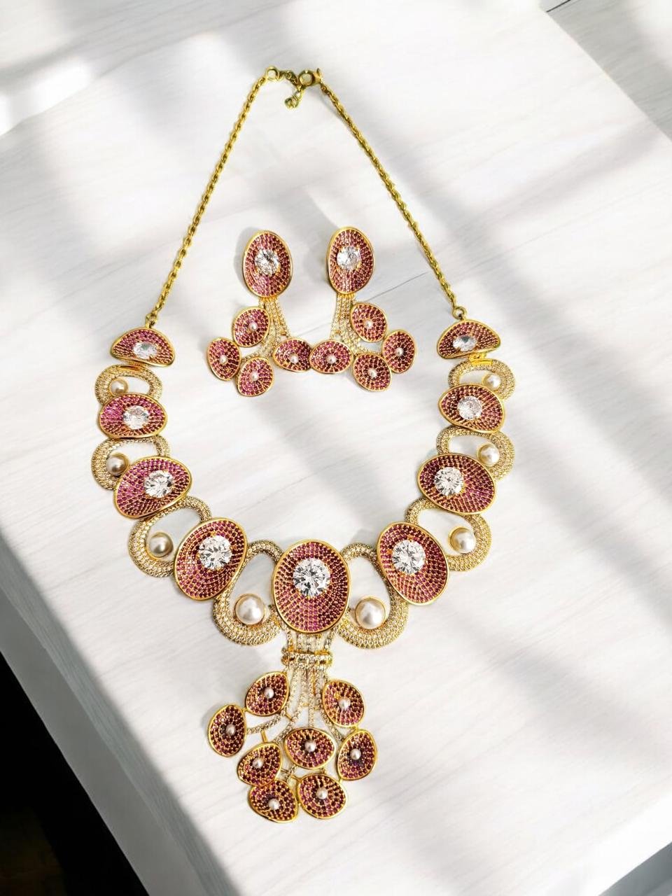 Pink & White CZ Necklace Set