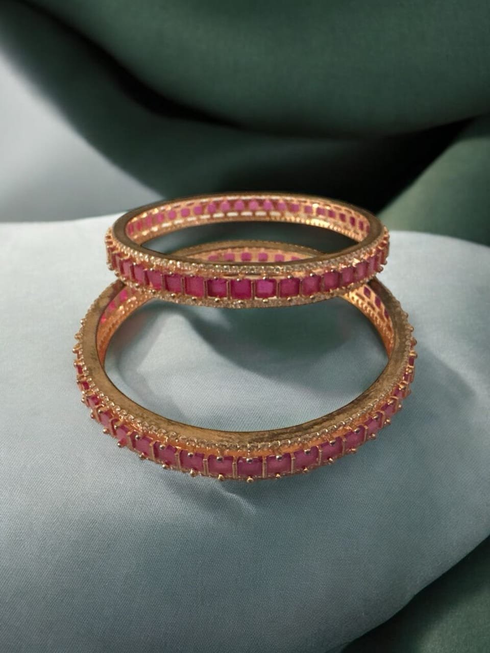 Pink &white stones bangle with rose gold polish