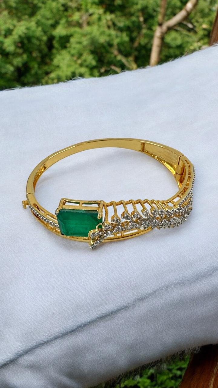 Premium cz and green stone with gold polish bracelet