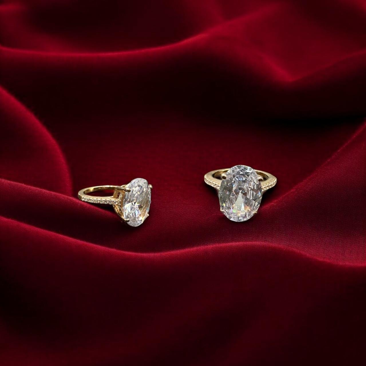 Premium CZ Big & Small Stones Rose Gold Ladies Ring