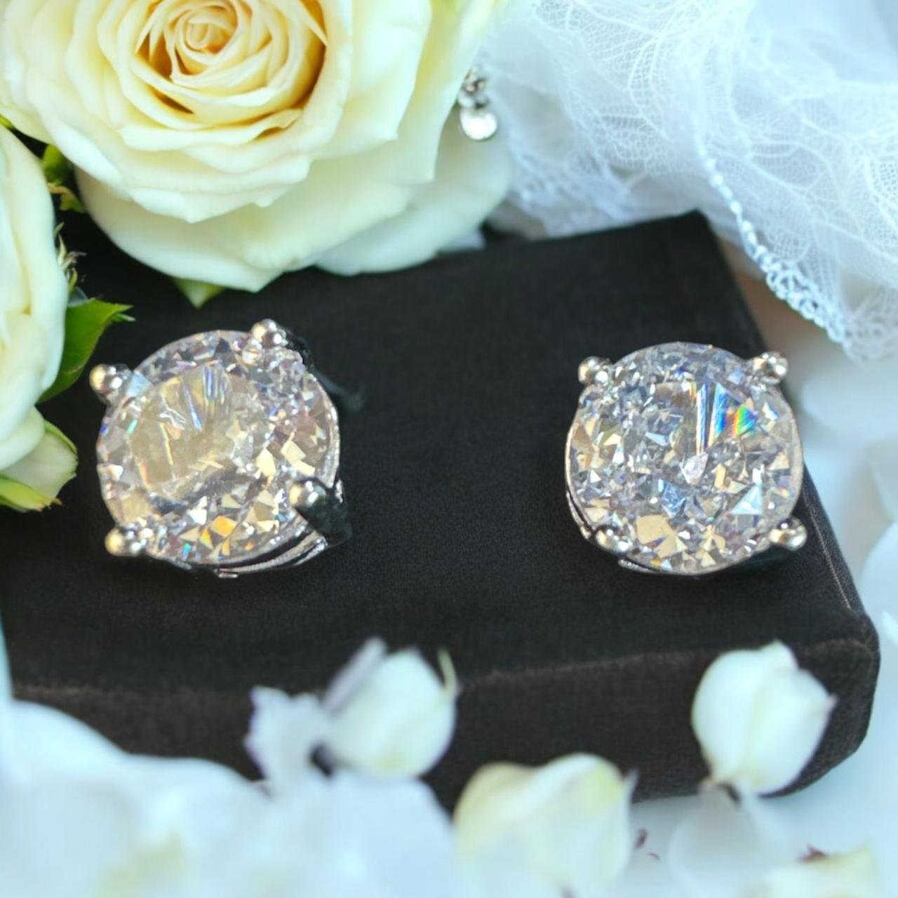 Premium CZ Big Stone Gold Studs