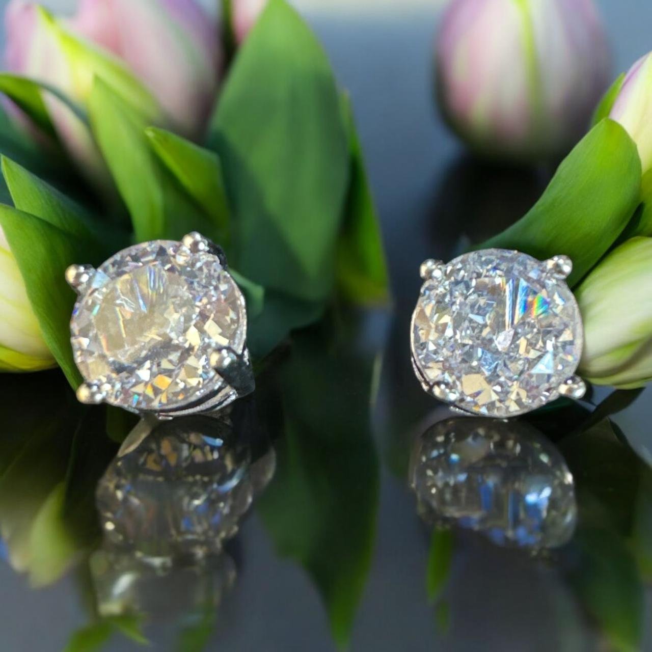 Premium CZ Big Stone Gold Studs