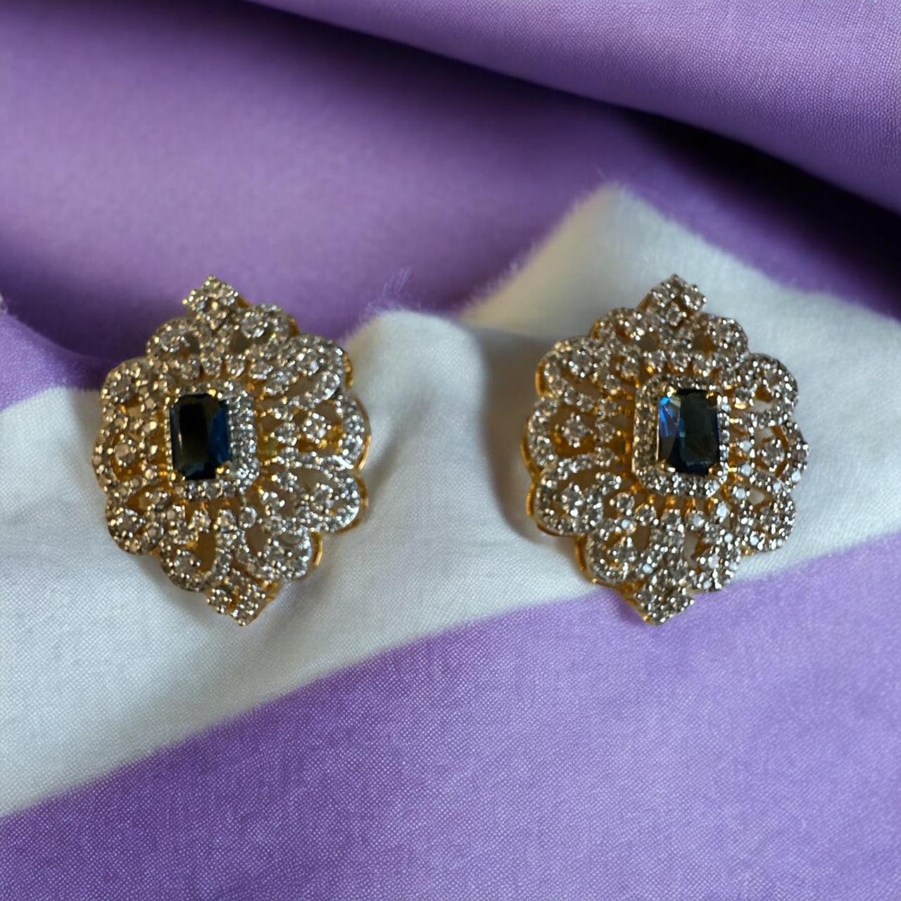 Premium CZ & Blue Stone Gold Studs