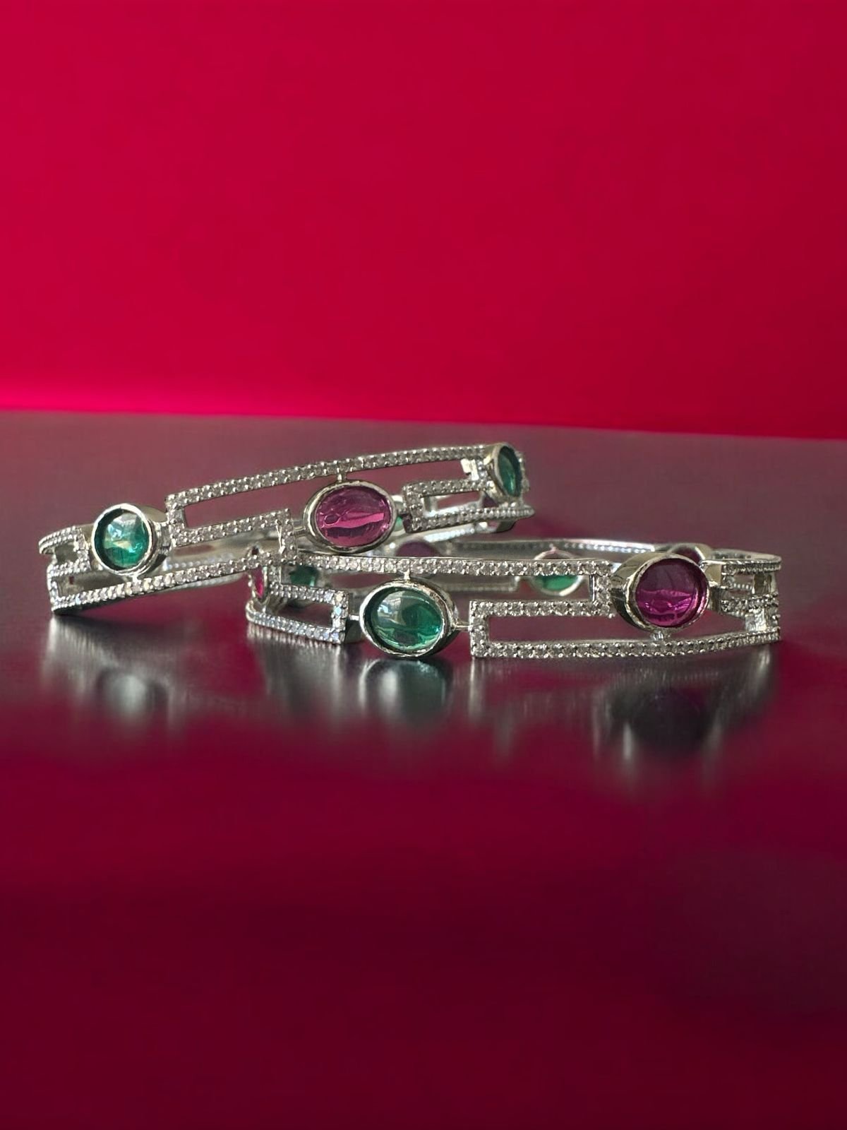 Premium cz green and red stones  bangle
