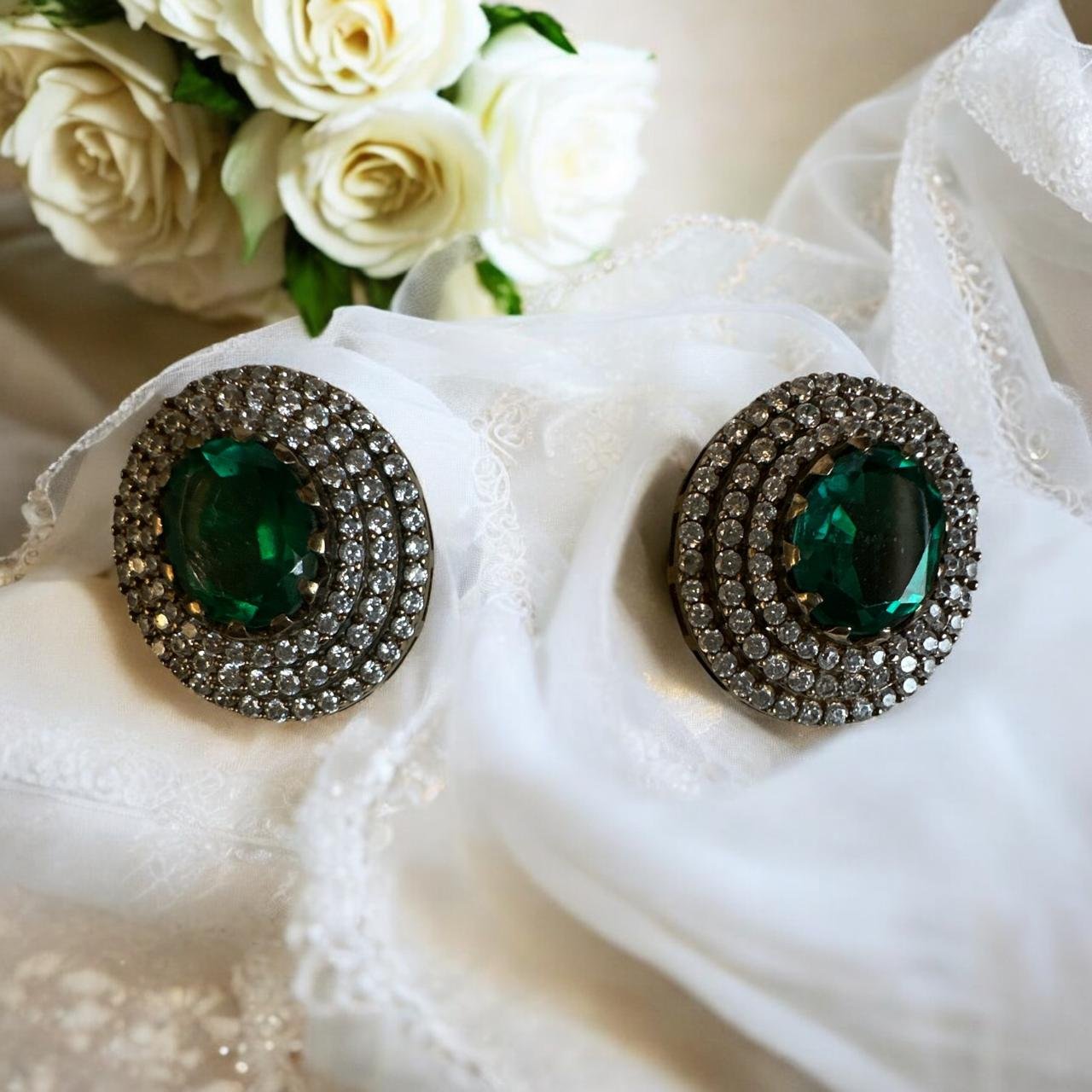 Premium CZ & Green Stone Victoria Studs