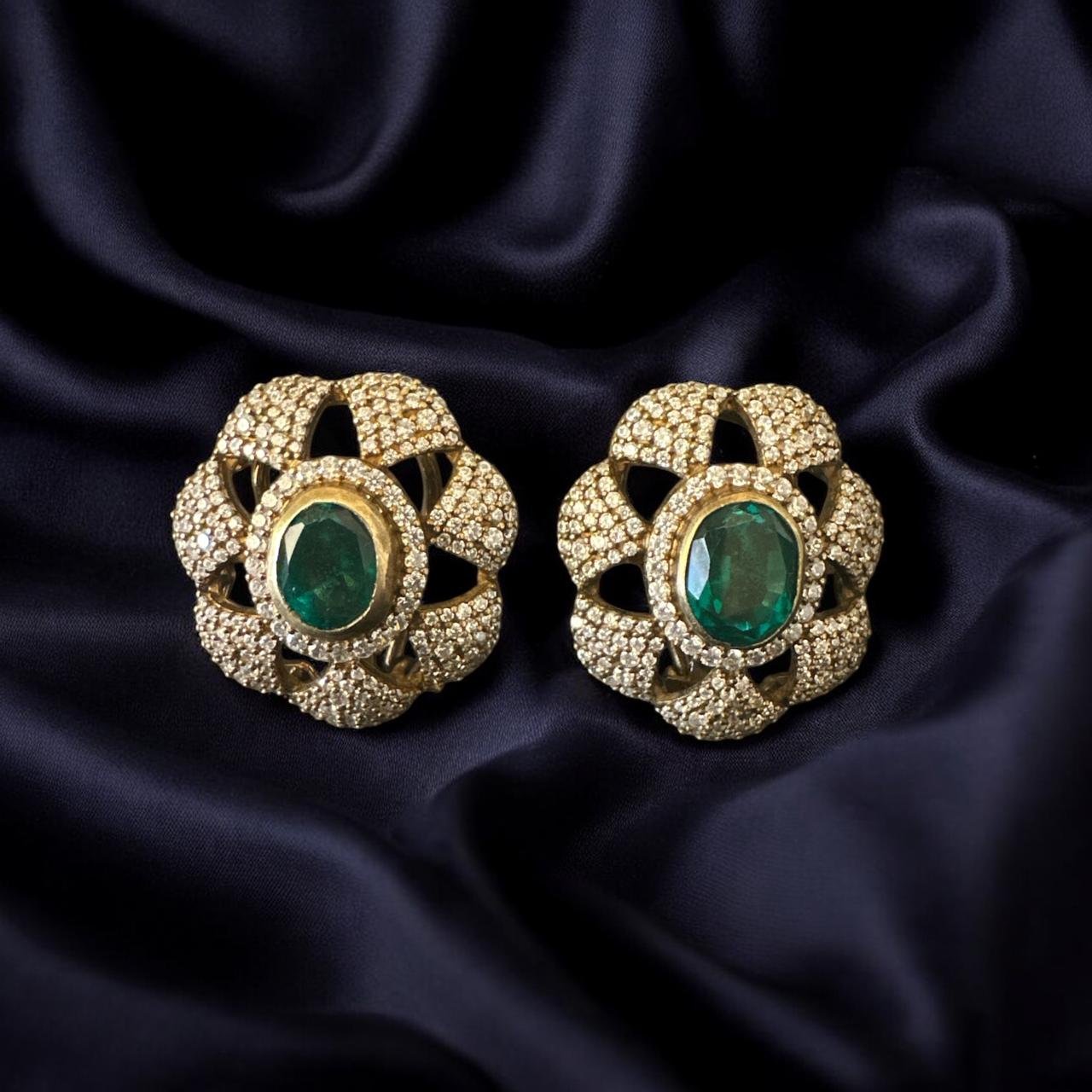 Premium CZ & Green Stone Victoria Studs