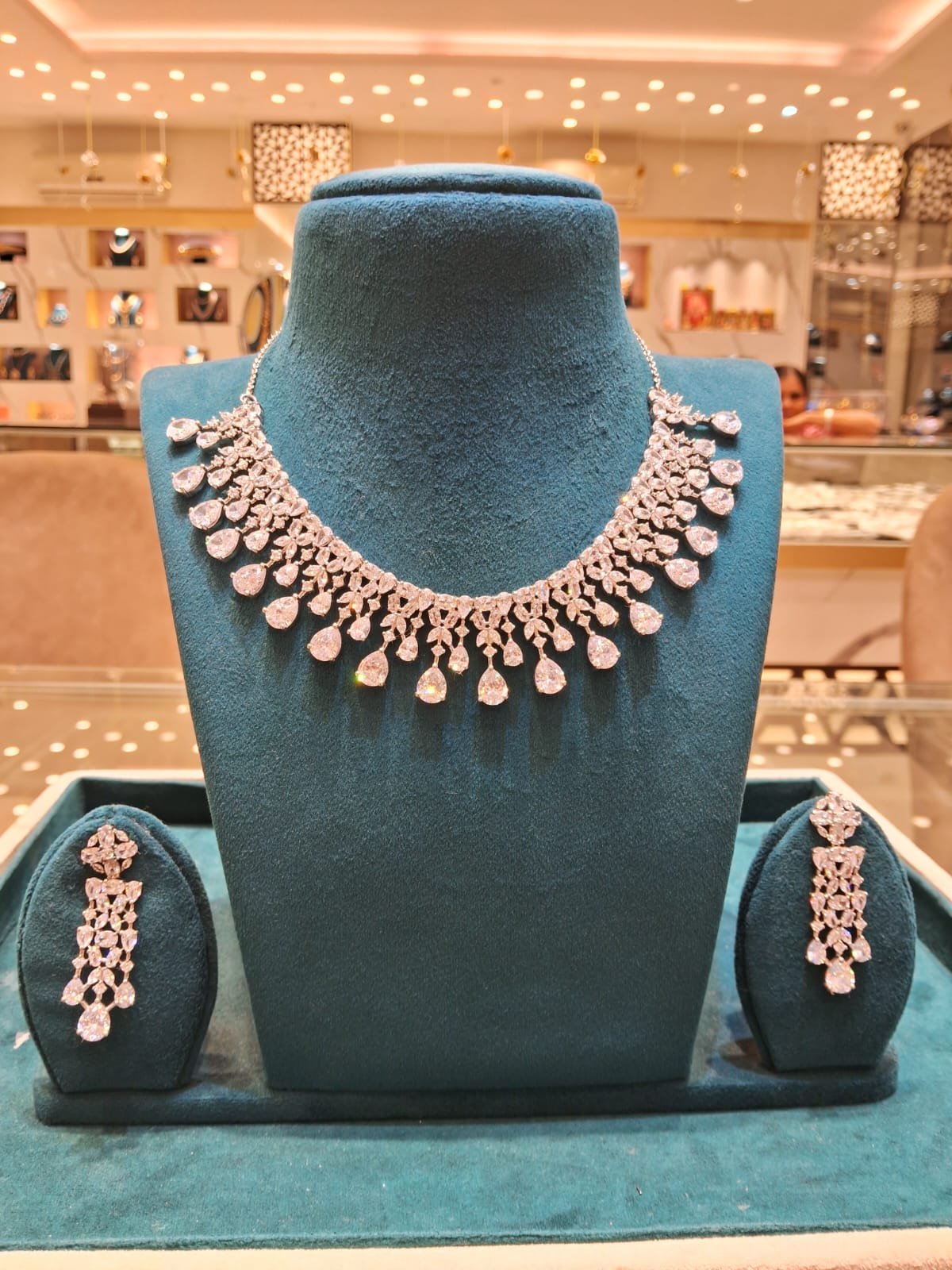 Premium CZ & Mozanite Silver Polish Necklace Set