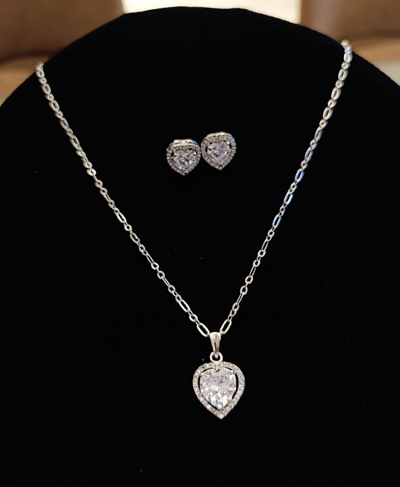 Premium CZ & Mozanite White Big Stone Chain, Pendant & Earrings Set