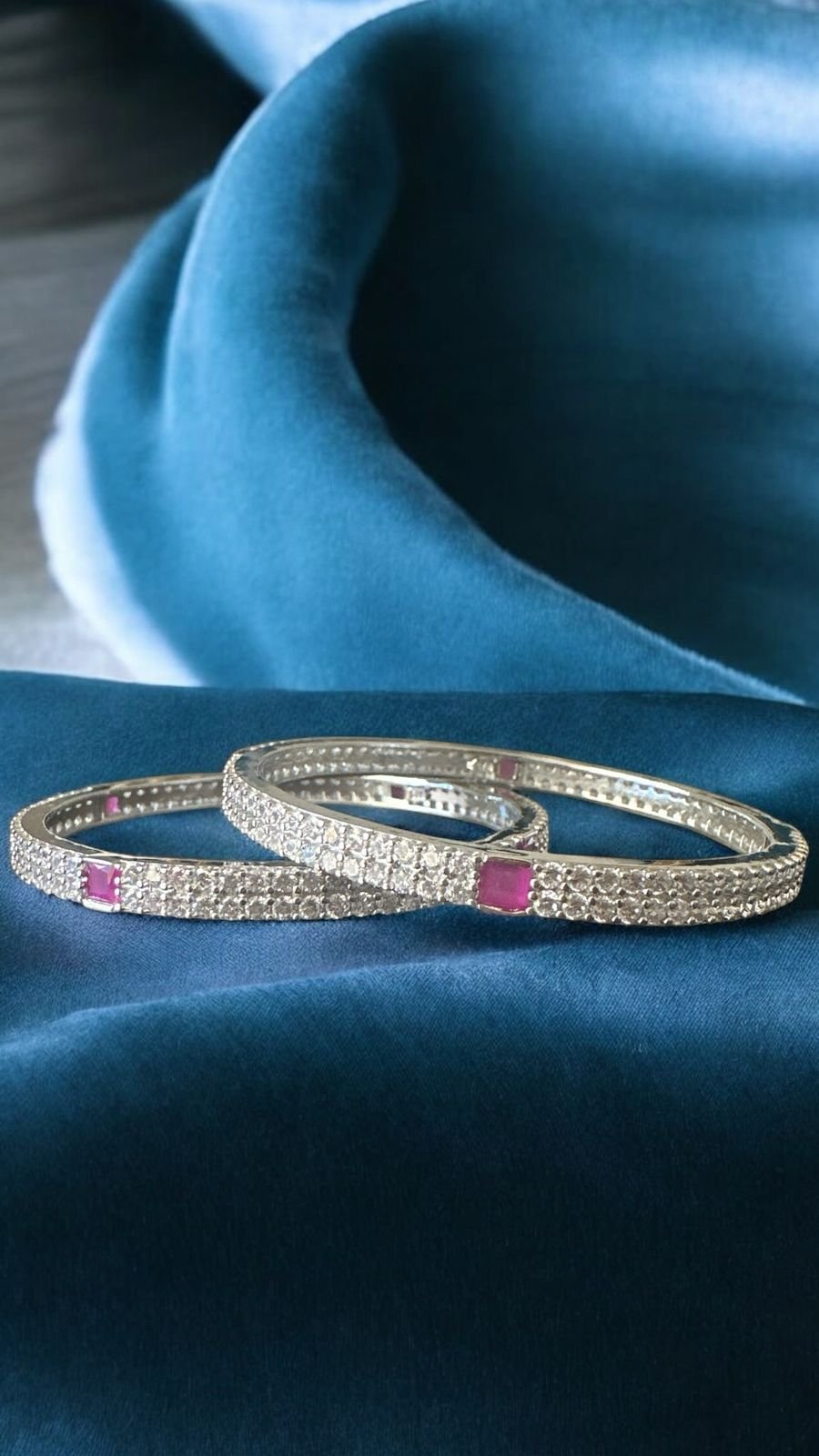 Premium cz pink stones with silver polish Bangle
