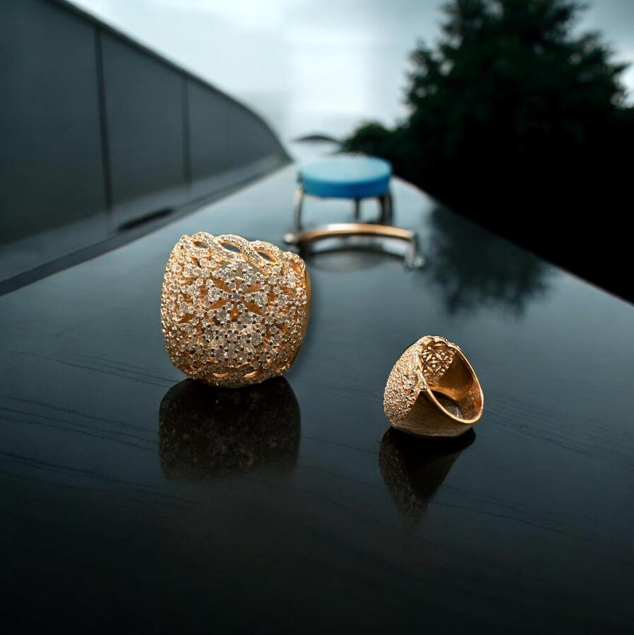 Premium CZ Rose Gold Braided Party Wear Ladies Ring