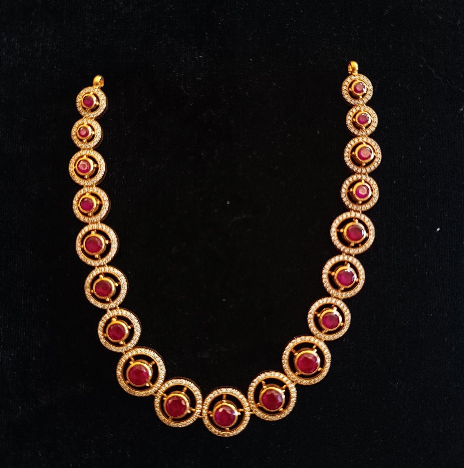 Premium CZ & Ruby Gold Polish Necklace