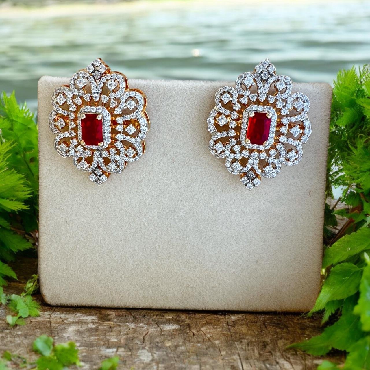 Premium CZ & Ruby Stone Gold Studs