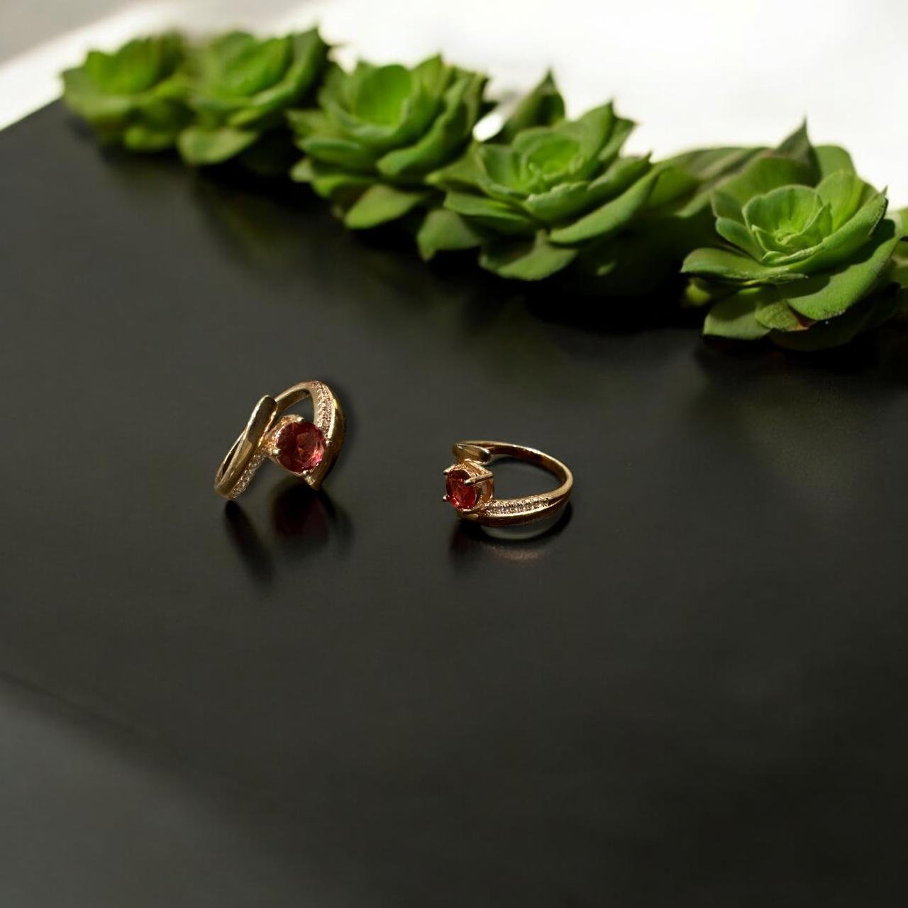 Premium CZ & Ruby Stone Rose Gold Ladies Ring