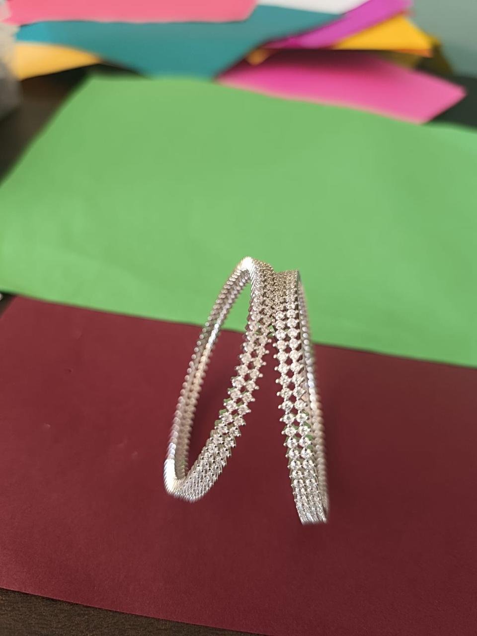 Premium CZ Silver Polish 2 Lines Bangle