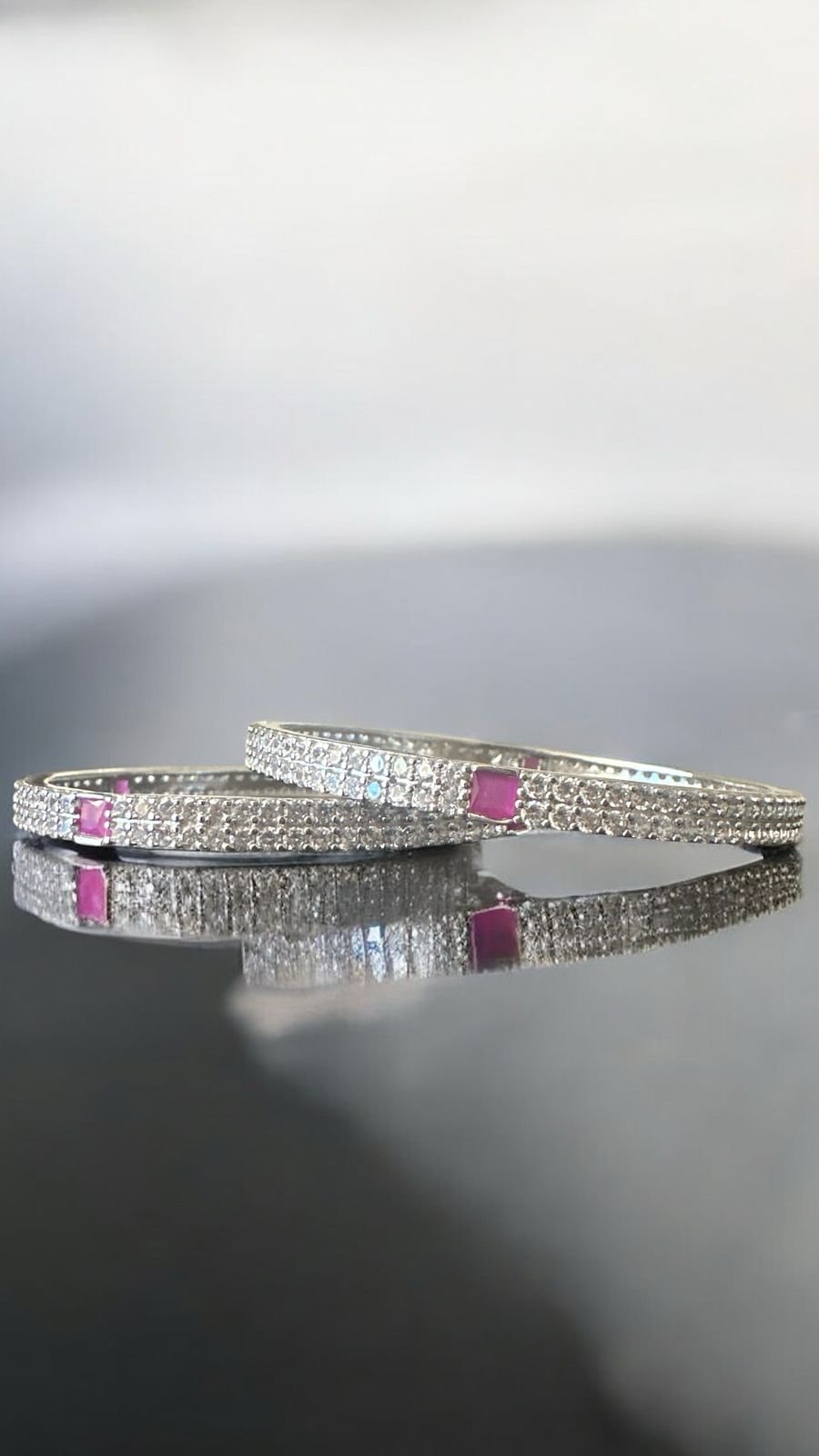 Premium cz stones and pink stones with silver polish