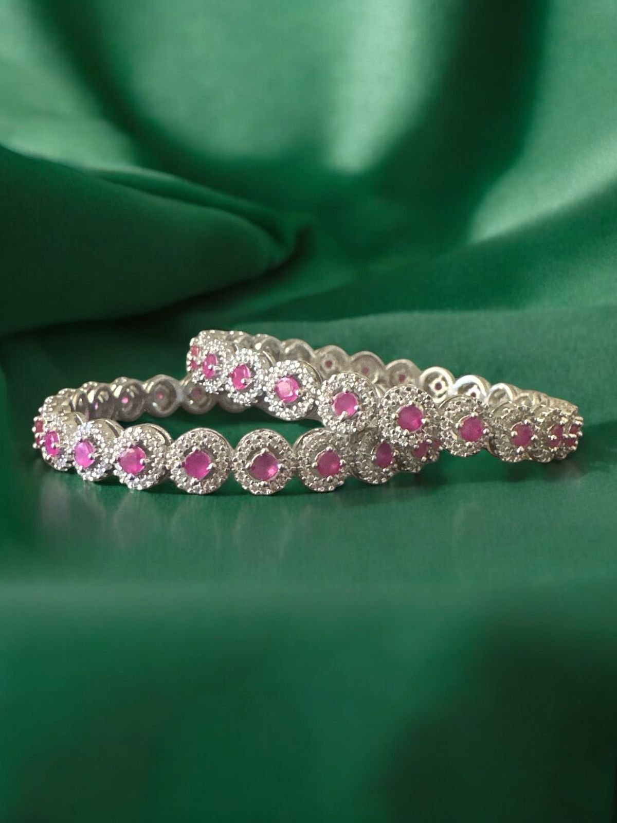 Premium cz stones and pink stones with silver polish