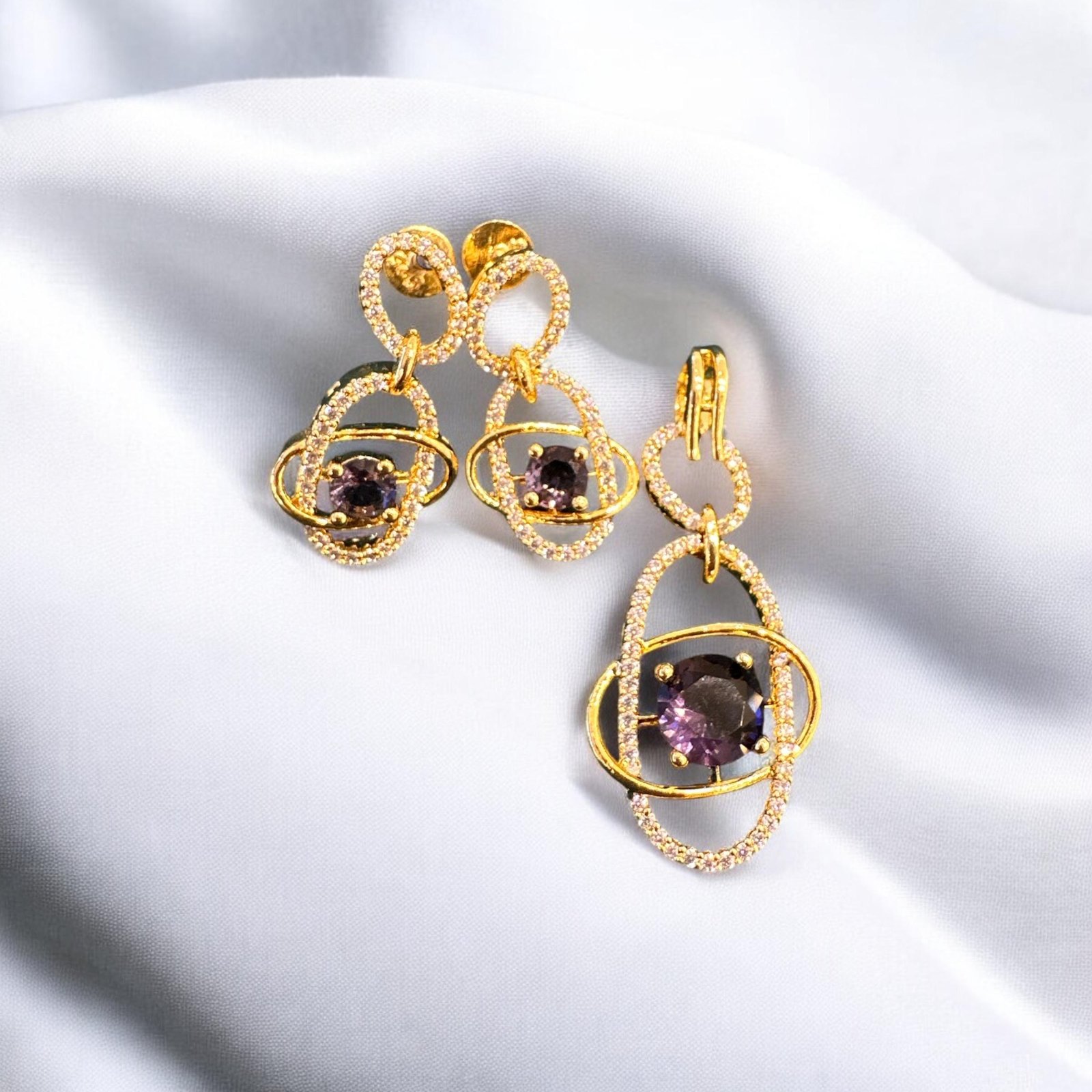 Premium cz stones  and purple colour  stone with gold polish pendent set