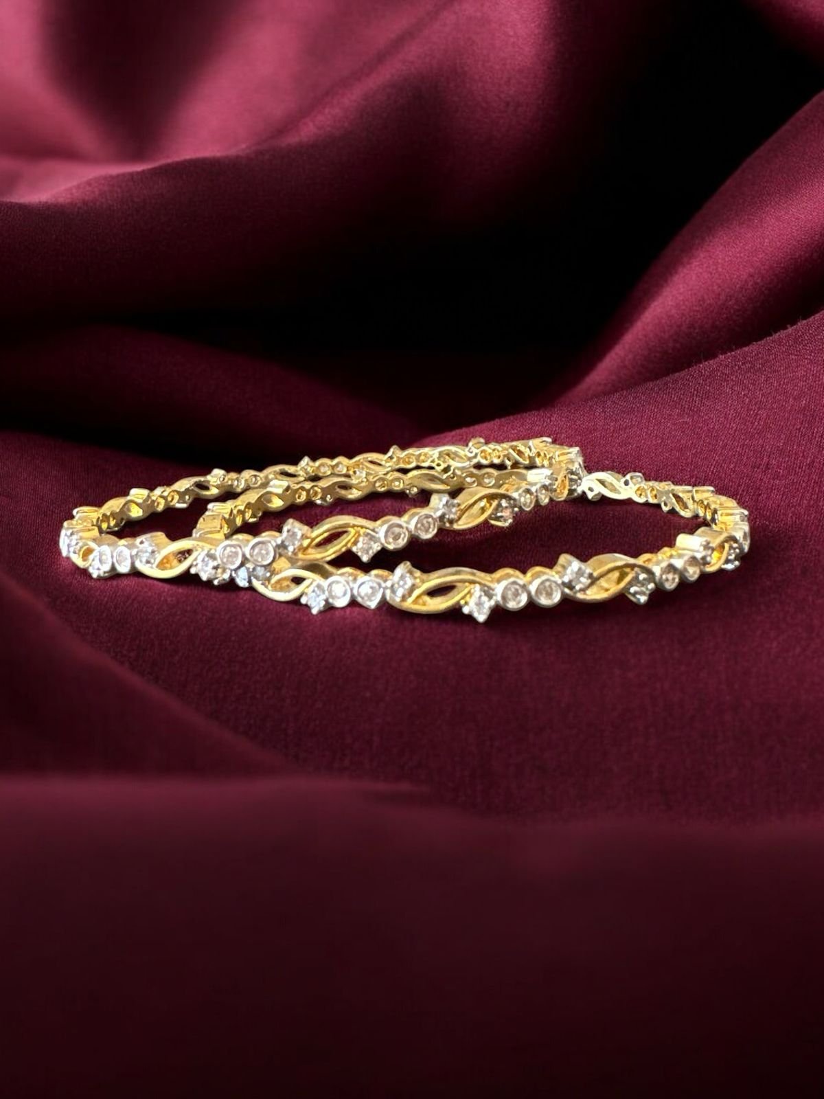 Premium cz stones bangles with gold polish