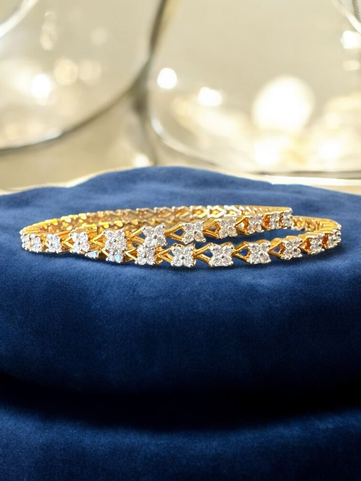 Premium cz stones bangles with gold polish