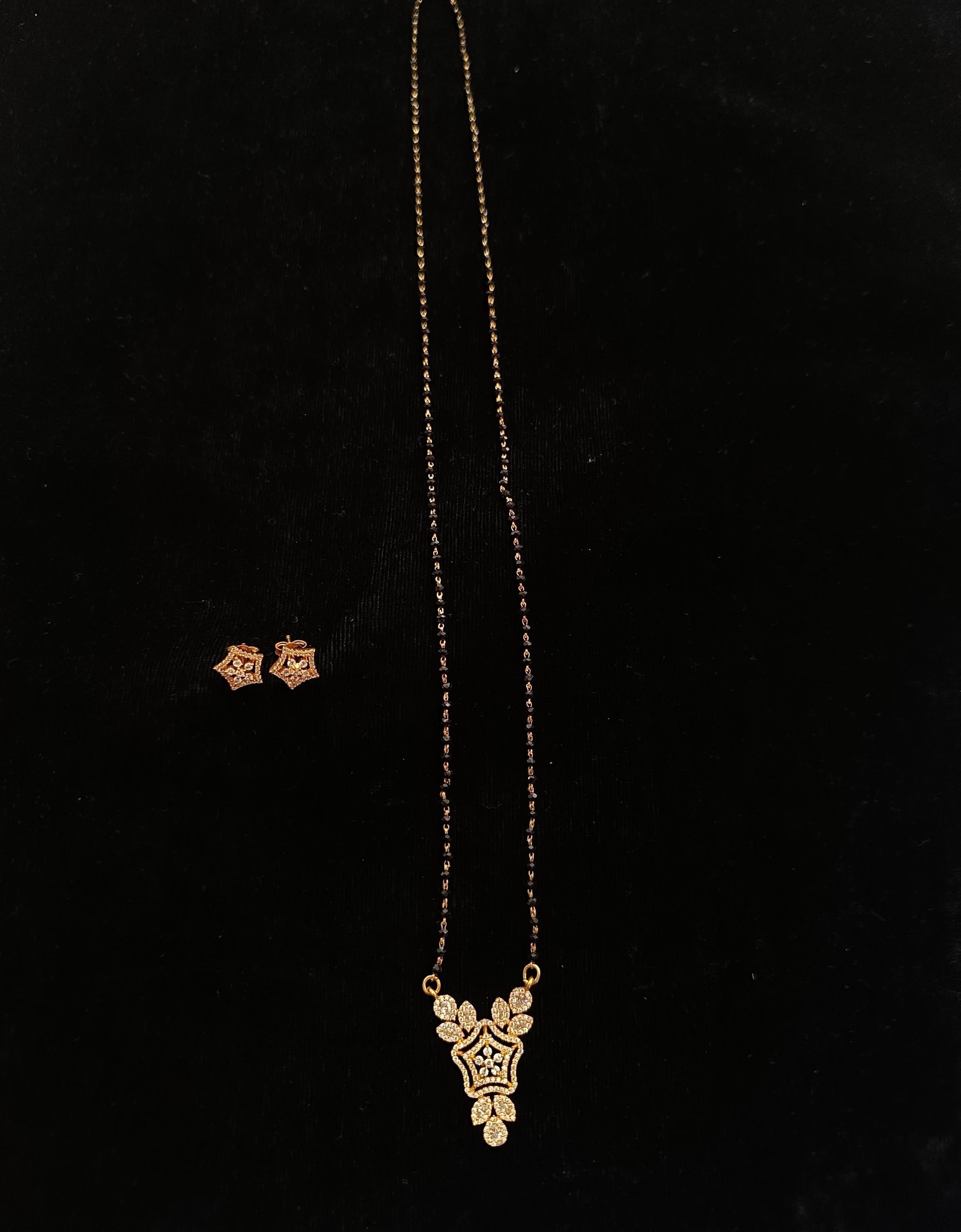 Premium cz stones  pendent with ear rings gold polish  long length chain