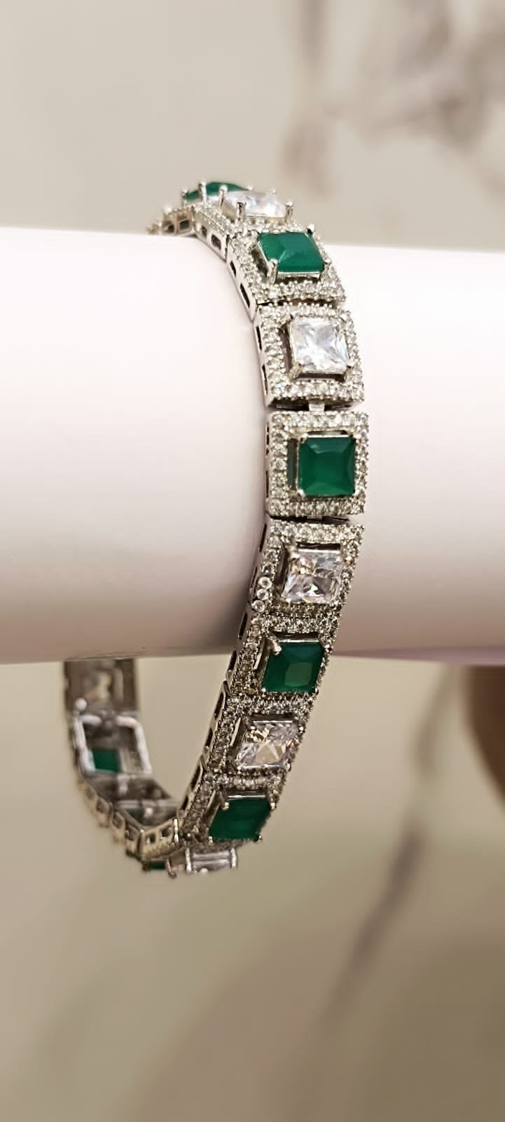 Premium cz stones white and green stones with silver polish Bracelet