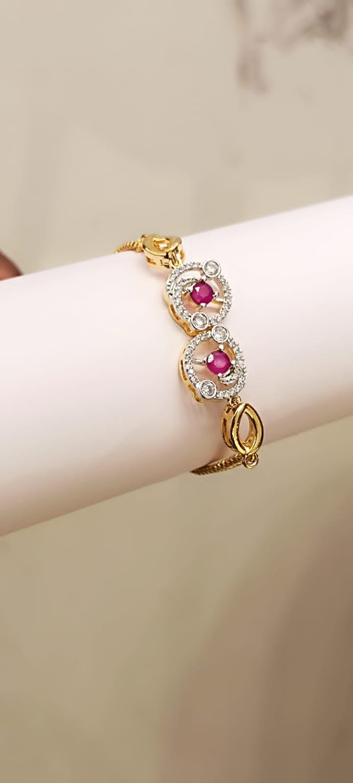 Premium cz stones with gold polish pink and white stones chain model Bracelet