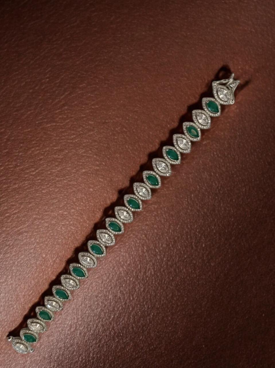 Premium cz stones with silver polish and white and green stones Bracelet