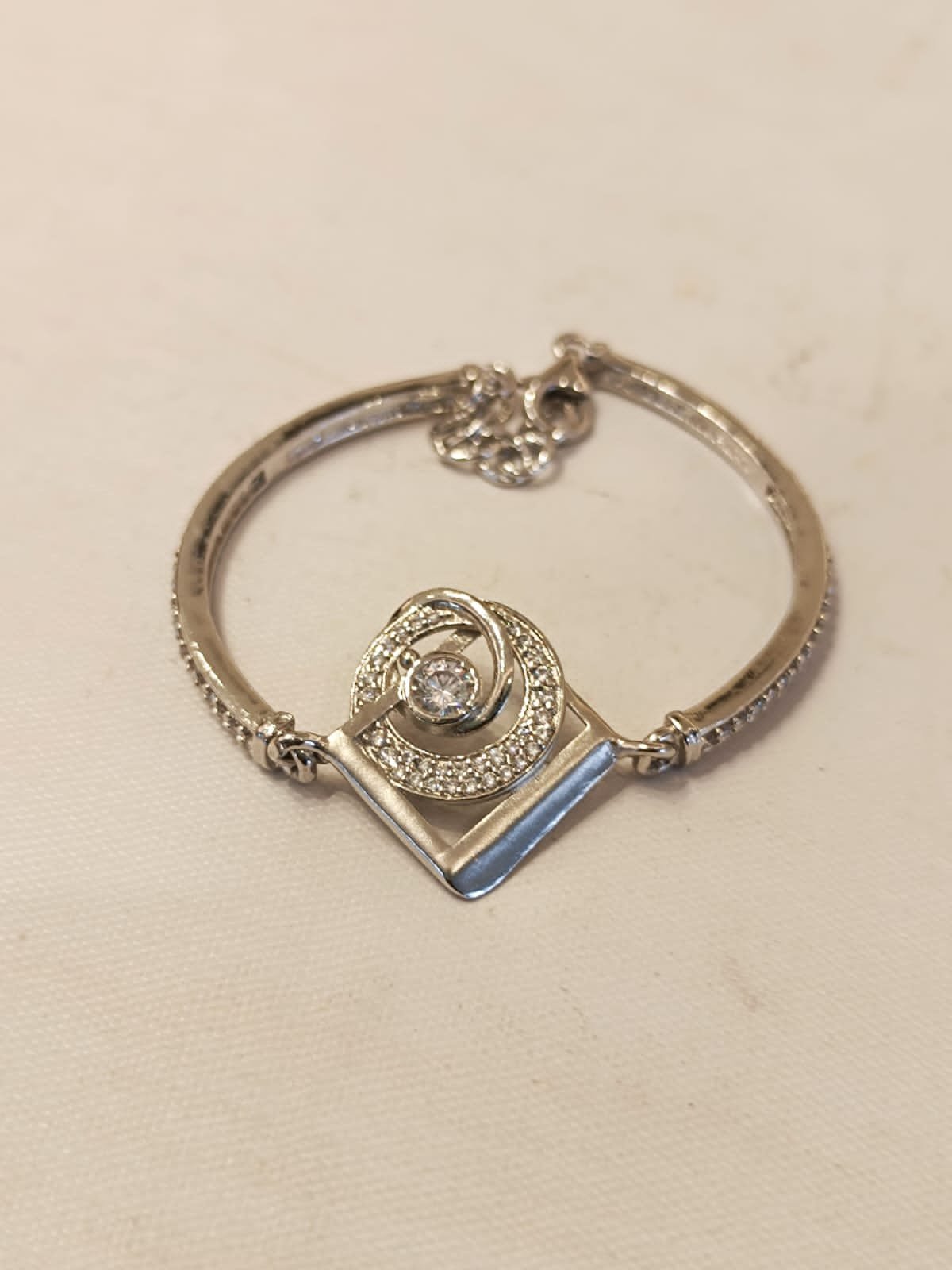 Premium cz stones with silver polish bangle model bracelet
